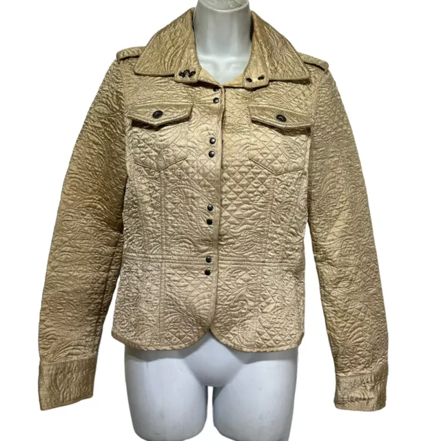 Nautica Womens Gold Diamond Quilted Stitched Jacket Size S