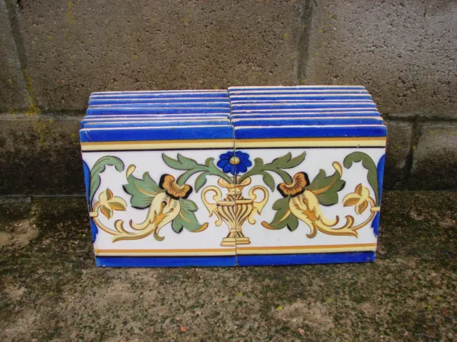 18Th C HAND PINTED SPANISH MAJOLICA TILE SET 19pc