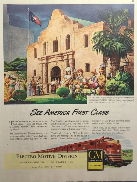 General Motors Electro-Motive Diesel Locomotive The Alamo Vintage Print Ad 1949