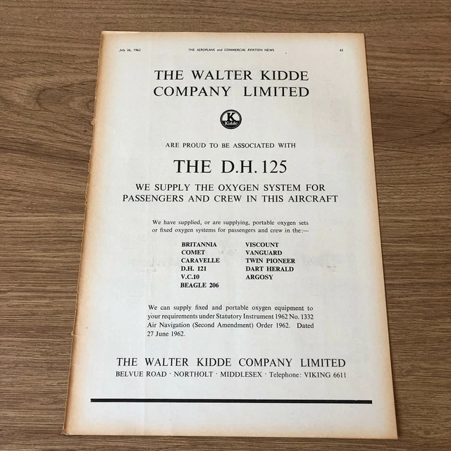 (STA33) advert 11x8" The Walter Kidde Company Limited. For Portable Oxygen Sets
