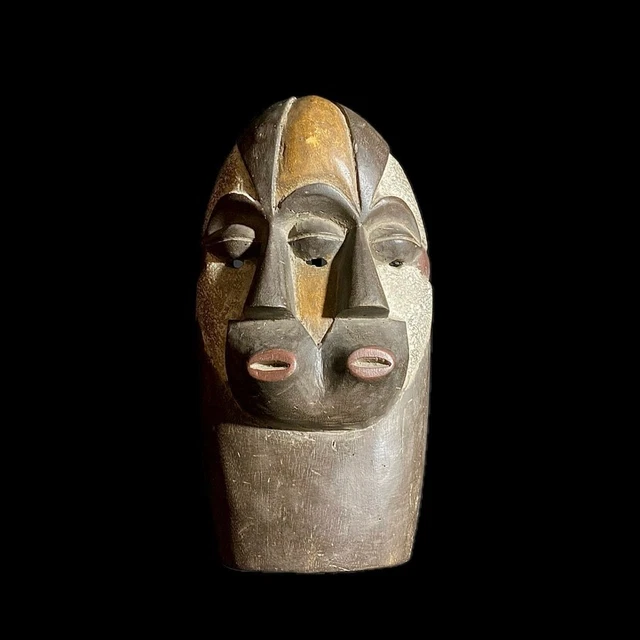 African Mask Tribal Face Wood Hand Carved Vintage Wall Hanging Lega Mask-8422