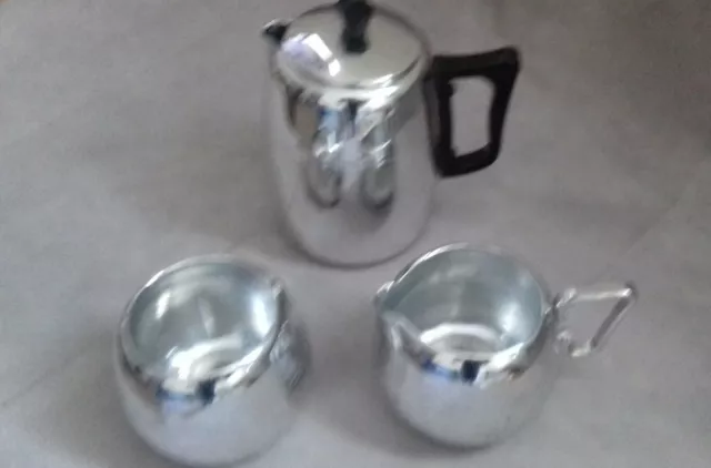 Vintage Teapot Set 1950s Retro Mid Century Towerbrite English 3 Piece Aluminium