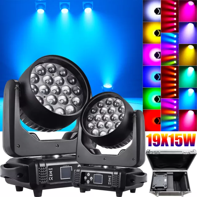 2x LED Zoom Beam Wash Moving Head RGBW DMX Bühnenlicht DJ Party Show +Flightcase