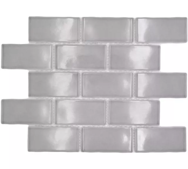 Azulejos de mosaico de cerámica Metro Sybway compuesto liso gris claro brillante | 10 alfombras