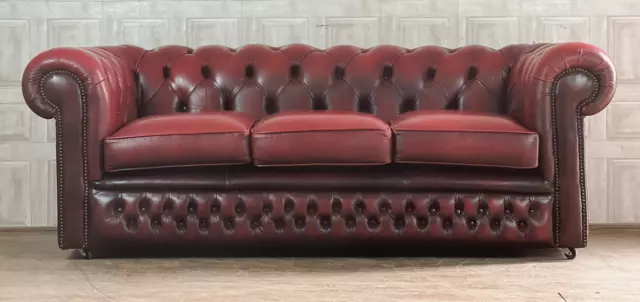 SUPERB Oxblood Red Leather Chesterfield Sofa 3 Seater Seat #56 *FREE DELIVERY*