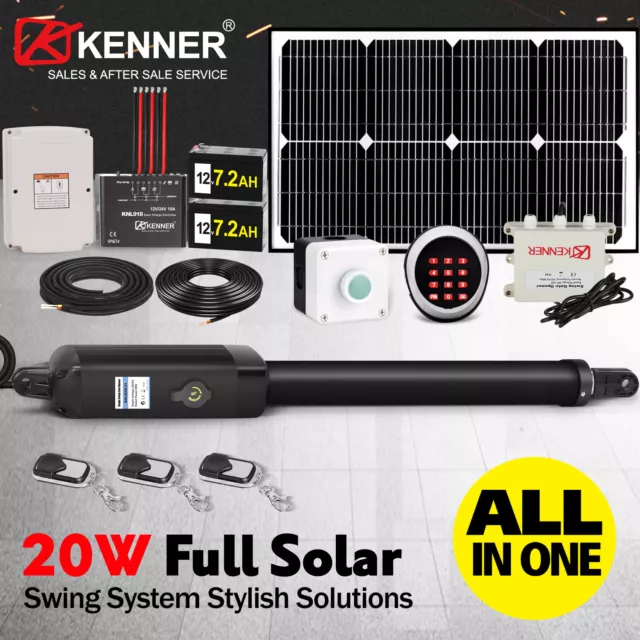 Kenner Farm Full Solar Heavy Duty Swing Gate Opener 3 Remotes Keypad Pushbutton