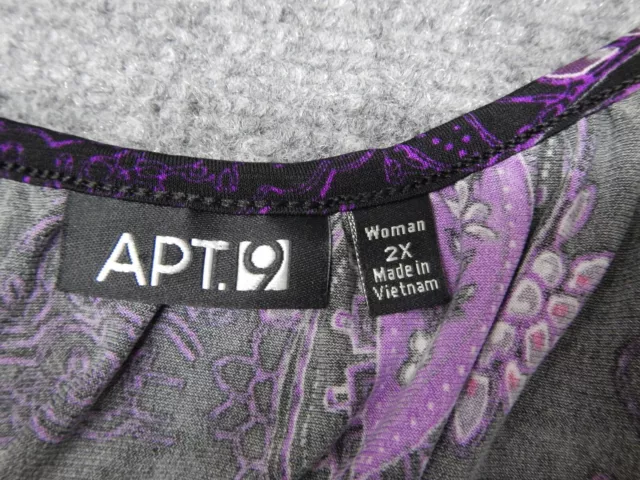 Apt 9 Top Womens Plus Size 2X Purple Two Tone Paisley w/ Cape Sleeves Ruffle Hem 3