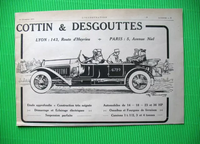 Cottin & Desgouttes Auto Illustration H. Fournier Ad 1916 Press Advertisement