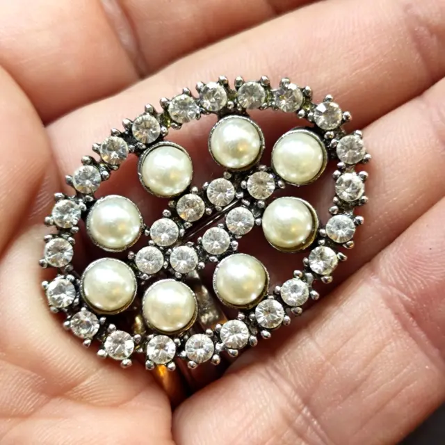 spilla vintage americana con cristalli e perle anni 60 vtg pearls brooch