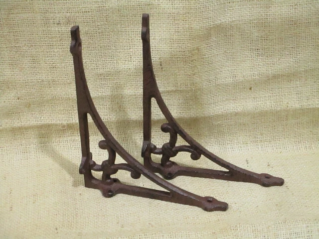 2 Shelf Brackets Corbels Wall Cast Iron Rustic Farmhouse 7 1/2" X 6 1/4" Braces