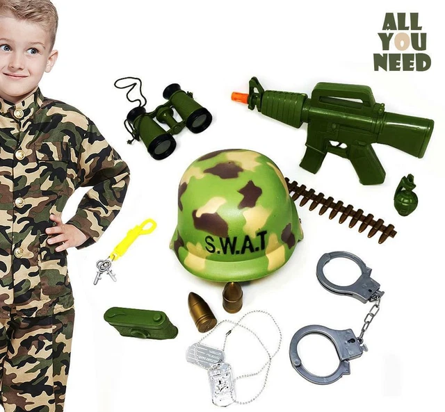 Kids Role Play Military Army Play Set with Hard Helmet Toy Gun Handcuffs