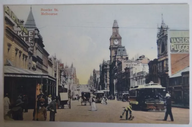 Bourke Street Melbourne Victoria Aust Historic Vintage Antiquarian Postcard