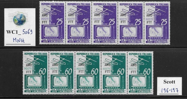 WC1_5069. TRIESTE FTT. Strips (5) 1954 START TV SERVICE set. Scott 196-197. MNH