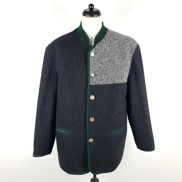 Allwerk Janker Herren Gr. 52 Schwarz Grau Meliert Wolle Trachtenjacke Jacke