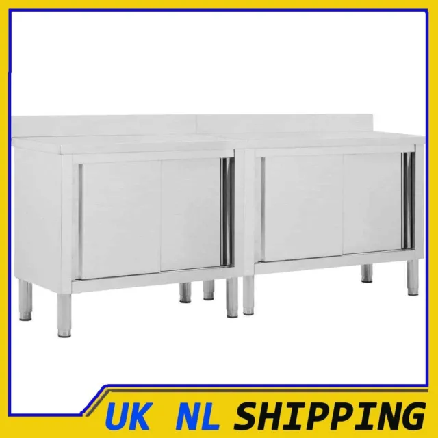 UKING 2x Work Tables with Sliding Doors Stainless Steel Kitchen Store Cabinet