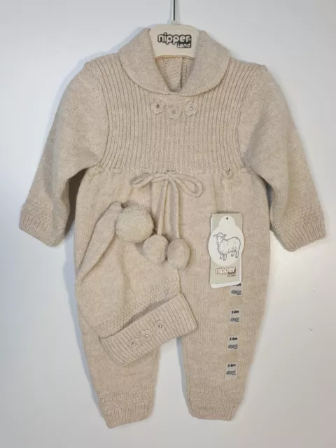 Neu Neugeborene Baby Strick Overall Outfit mit Mütze 62 68 74 80 86 Wollmischung