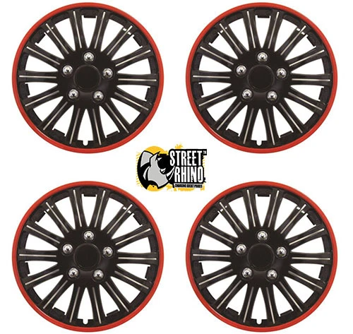 Skoda Octavia 15" Lightning Matt Black & Red Universal Car Wheel Trim Covers