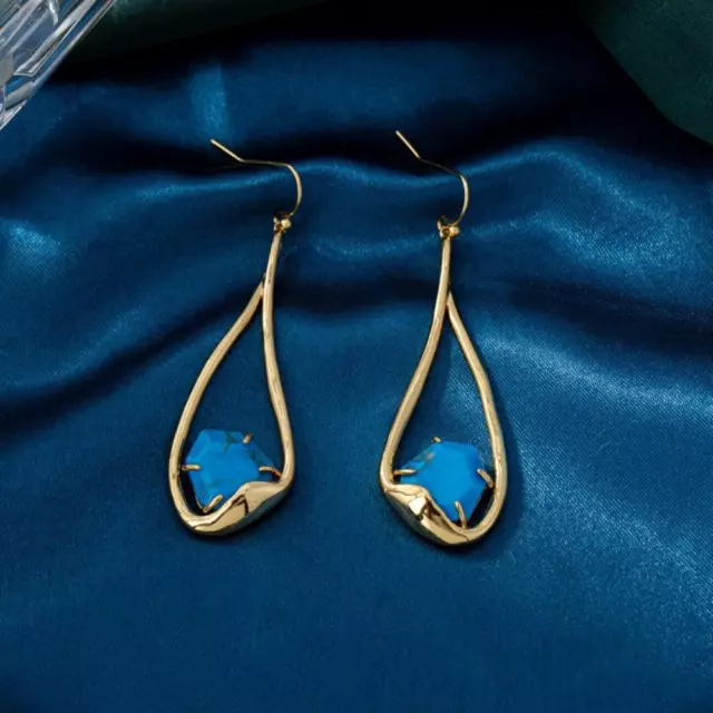 Alexis Bittar Metal Irregular Golden Lines Inlaid With Blue Gemstones