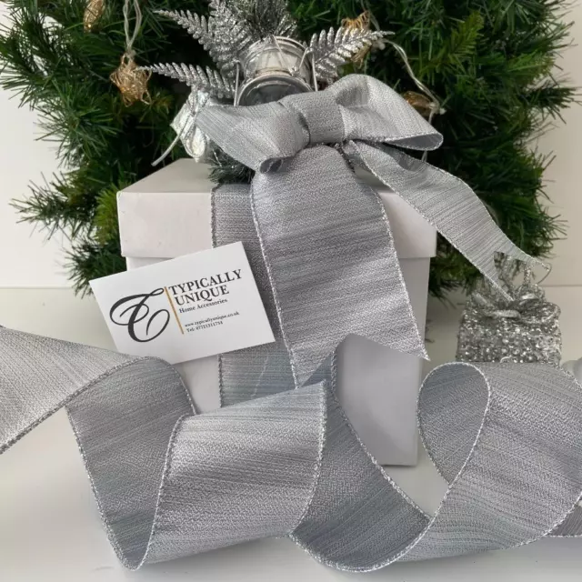 Christmas Ribbon Silver Shimmer Wire Edged Gift Wrapping Tree Bows Crafts 'Hope'