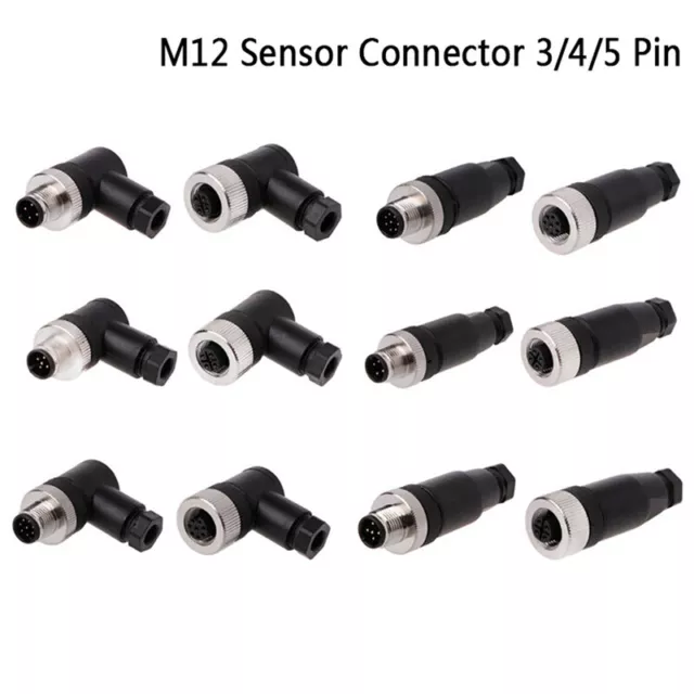 1Pc M12 sensor connector 3/4/5 pin male/female straight/right angle plug ESH-cx