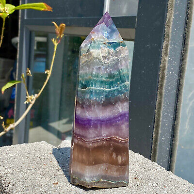 1.68LBNatural rainbow fluorite quartz Crystal obelisk Point Healing Wand healing 2