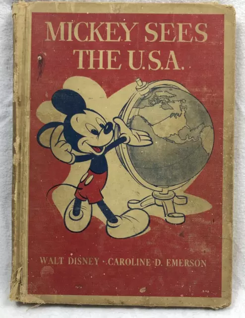 Disney 1944 1st Edition Hardcover Mickey Sees the USA by Caroline Emerson VTG