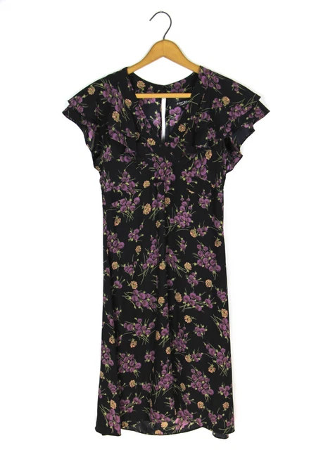 Betsey Johnson Vintage 90s y2k Silk Floral Print Flutter Cape Sleeve Sz 4 Small