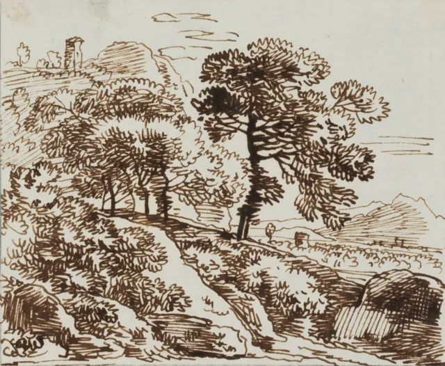 F. KOBELL (1749-1822), Landschaft mit Burgruine, Federzeichnung Rokoko 1700-1749