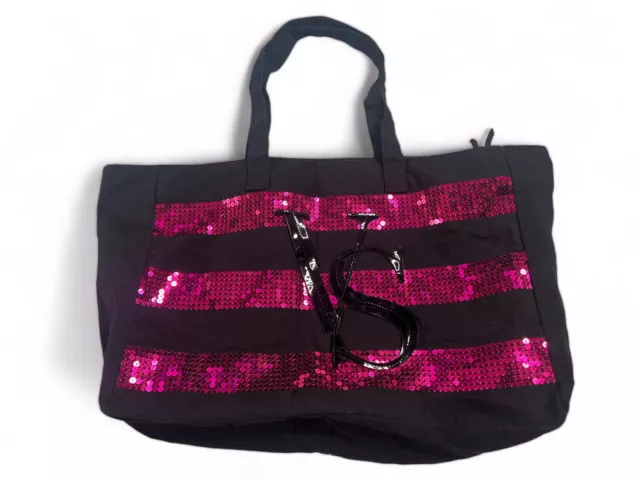 Victoria's Secret Pink Striped Sequin Tote Bag