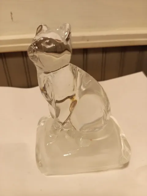 vintage glass cat paperweight on Frosted glass base.