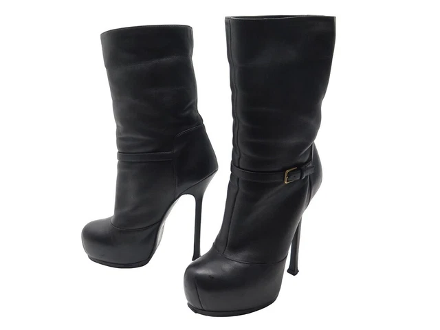 Chaussures Yves Saint Laurent Bottines Tribtoo 36 Fourrees Cuir Boots Shoe 1100€