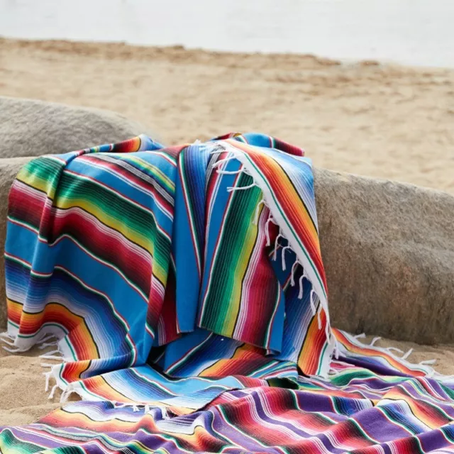 New Mexican Blanket Sarape Serape Shawl Scarf Cloak Rug Rainbow Yoga Picnic