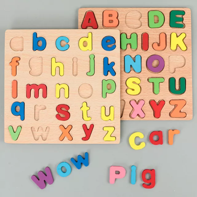 Wooden Alphabet Letters Numbers Learning Educational Jigsaw Puzzle Kids Baby Toy