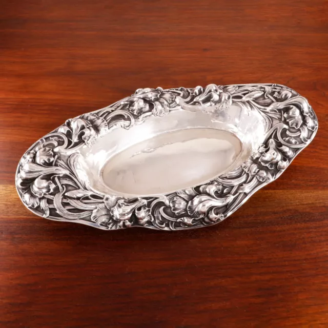UNGER BROS. AMERICAN ART NOUVEAU STERLING SILVER BOWL IRIS c.1900 NO MONOGRAM
