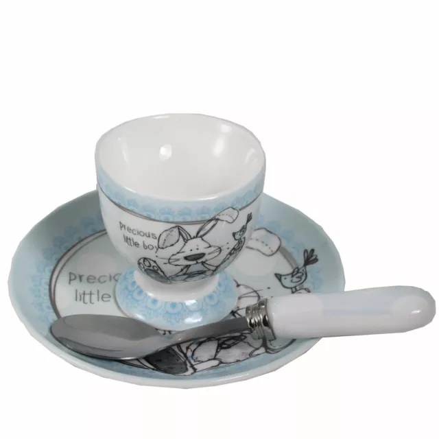 New Baby Boy Ceramic Egg Cup / Spoon Set Little Miracles by Tracey Russell