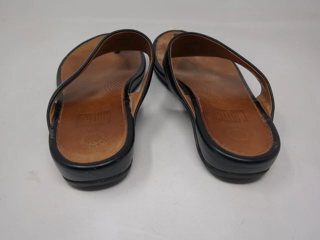 FitFlop Women Thong Sandals Size 10 Black Leather Slide 371-001 EU 42 3