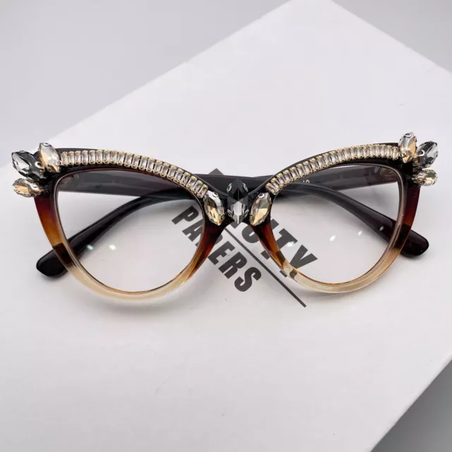 Bifocal Reading Glasses Womens Hand-made Bling Rhinestone Cat Eye Readers K