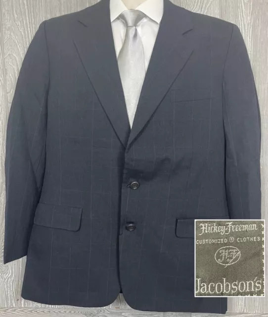 Mens Hickey Freeman Navy Glen Plaid Boardroom Blazer Sportcoat Wool Sz 42R (T1)