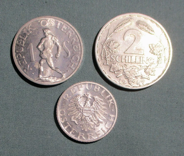 1947 AUSTRIA - 50 Groschen, 1 Shilling, 2 Shillings  - 3 coins