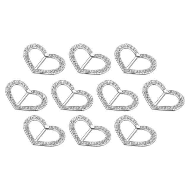 Rhinestone Ribbon Buckle Slider, 10Pcs Metal Crystal Belt Buckles, Silver