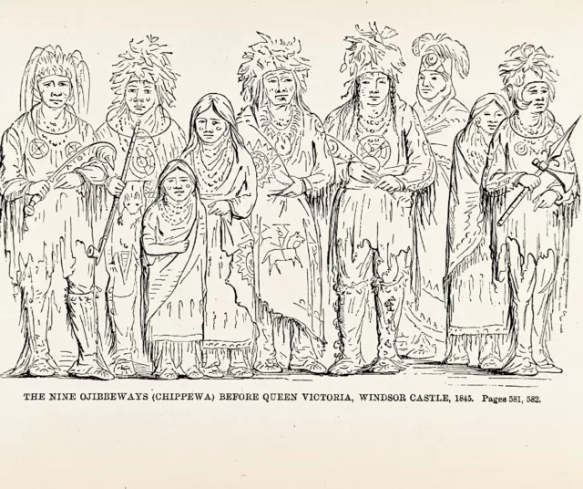 1885 Chippewa Indians Meeting Queen Victoria Engraving Catlin Native American