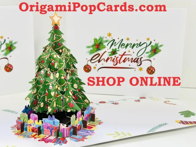 ORIGAMI POP CARDS Merry Christmas Festive Tree 3D Pop Up Greeting Card Holidays