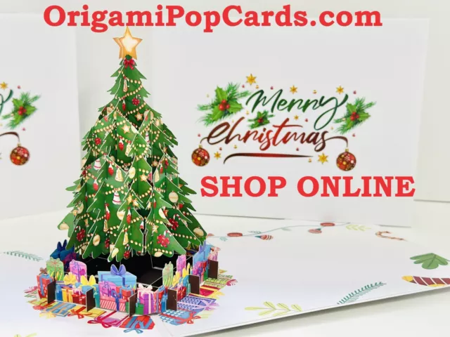 ORIGAMI POP CARDS Merry Christmas Festive Tree 3D Pop Up Greeting Card Holidays