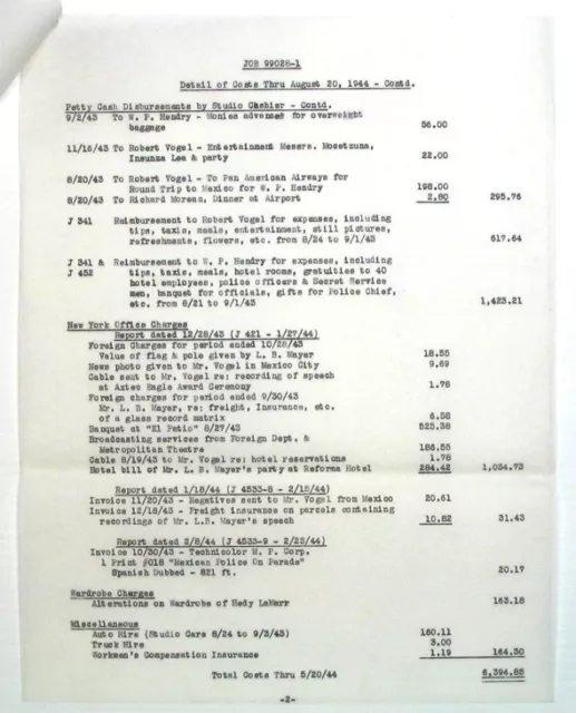 Louis B. Mayer 1943 Finances - Rare Document