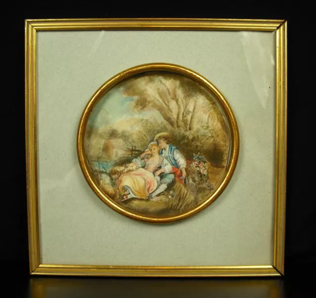 Pintura En Miniatura Escena Romántica Para Acuarela de Aprox. 1920 (13 CM