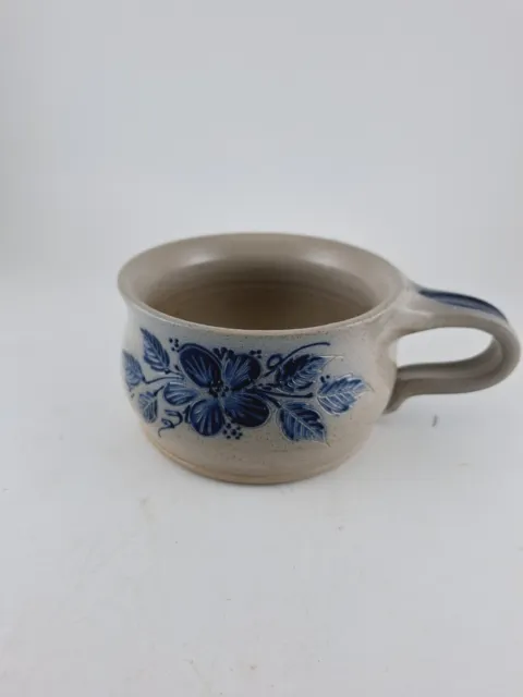 Eldreth Cobalt Blue Pottery Soup Mug Cup Floral Salt Glazed Stoneware Farmhouse