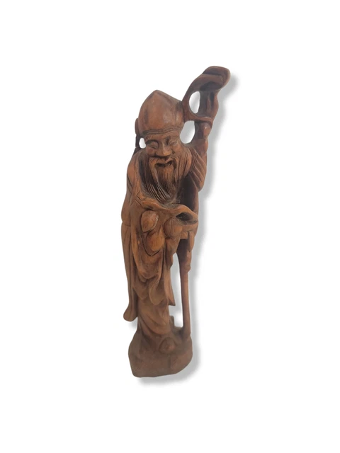 Shao Lao Chinese God Of Longevity Antique Hand Carved Wooden Sculpture Figurine