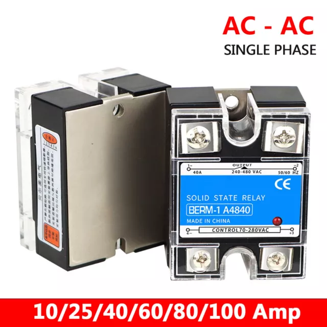 Single-phase 10-100A Solid State Relays AC-AC SSR Input 70-280V Output 240-480V