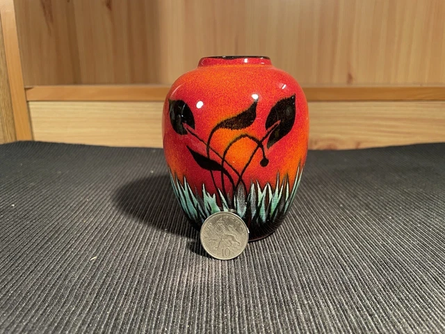 Poole Pottery Small Vase, Red Volcano, 10cm