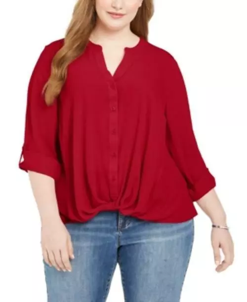 MSRP $70 Inc Plus Size Twist-Front Shirt Red Size 0X